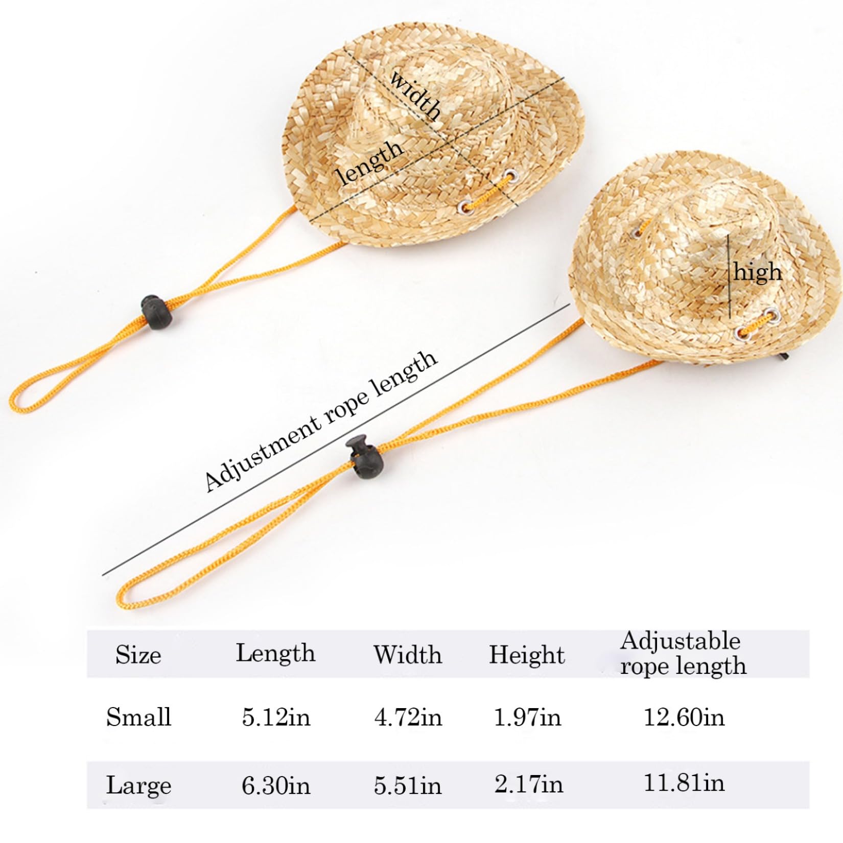 Pet Sombrero Straw Hat Summer Sun Protection Hat Adjustable Beach Garden Sun Bucket Cap for Puppy Small Dogs Cats Outdoor Accessory (L,Khaki)