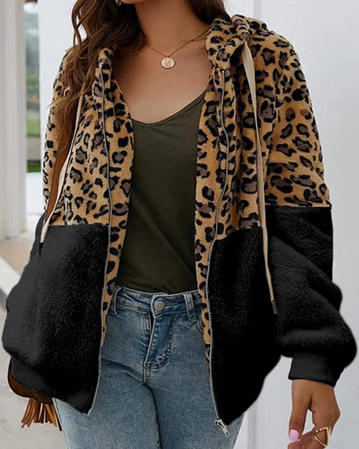 ABINGOO Abrigo Mujer Chaqueta Suéter Otoño Invierno Leopardo Lana Sudadera con Capucha