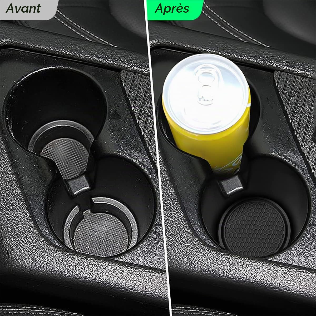 CGEAMDY 4 Pièces Sous Verres Voiture Universel Anti Dérapant en Silicone, Porte Gobelet en PVC Épais, Tapis Universels pour Gobelets Automobiles, Caboteur Tasse (Noir)