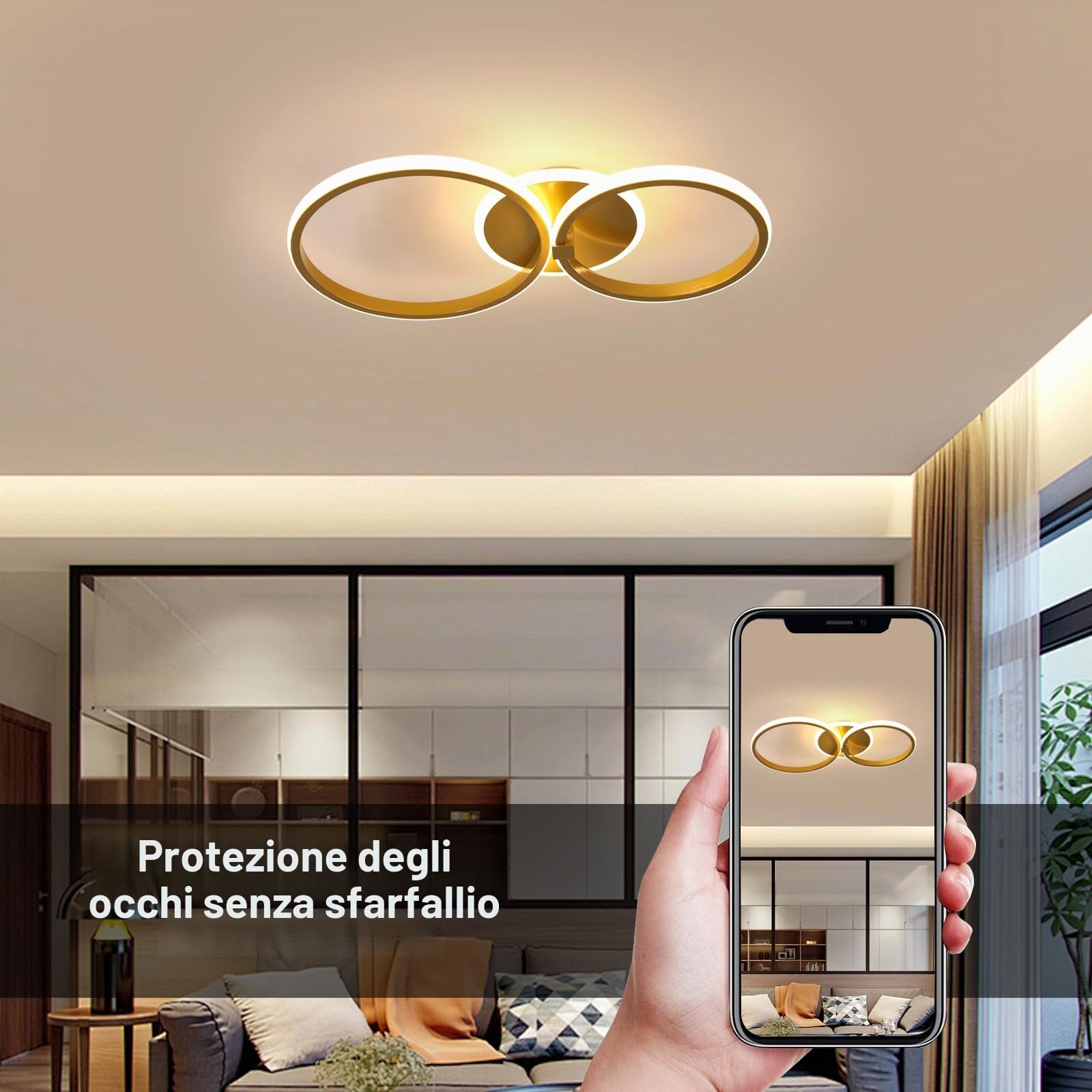 Plafoniera LED Soffitto 42W 4700LM, Oro Lampada LED Soffitto Moderna, Lampadario Soffitto Rotondo in Acrilico per Soggiorno Camera da Letto Cucina, Bianco Caldo 3000K