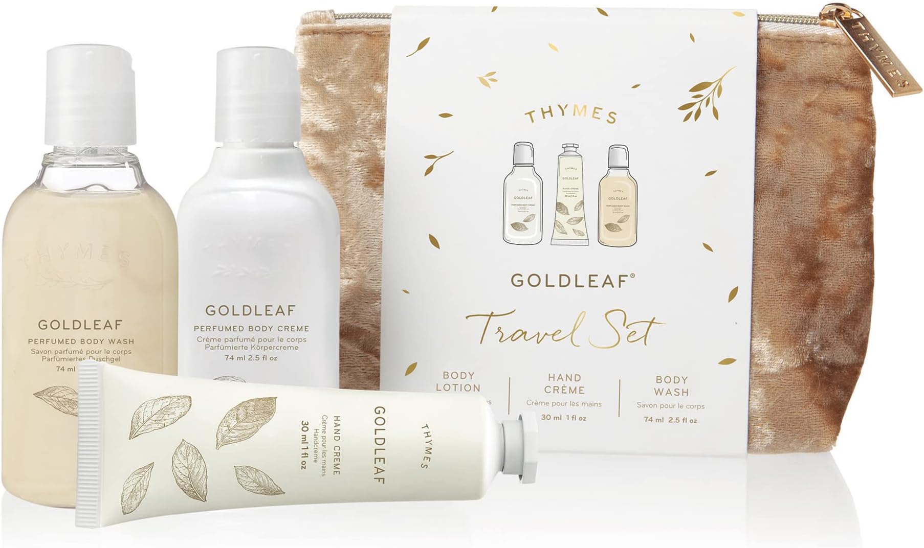 ThymesPerfumed Travel Set and Beauty Bag - Contains Body Wash, Body Lotion & Hand Cream - Goldleaf