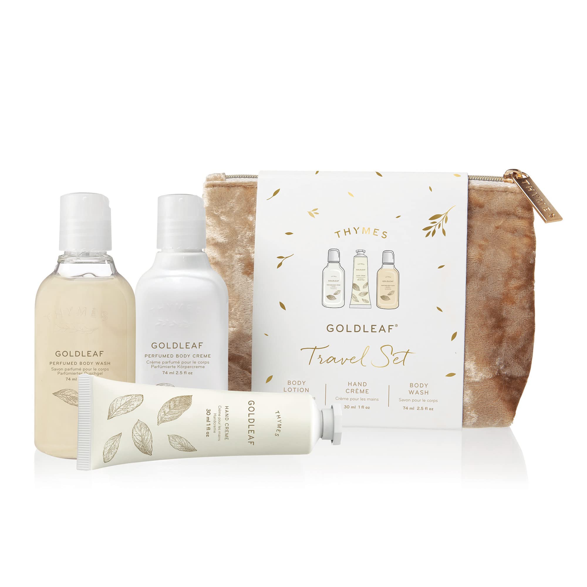 ThymesPerfumed Travel Set and Beauty Bag - Contains Body Wash, Body Lotion & Hand Cream - Goldleaf