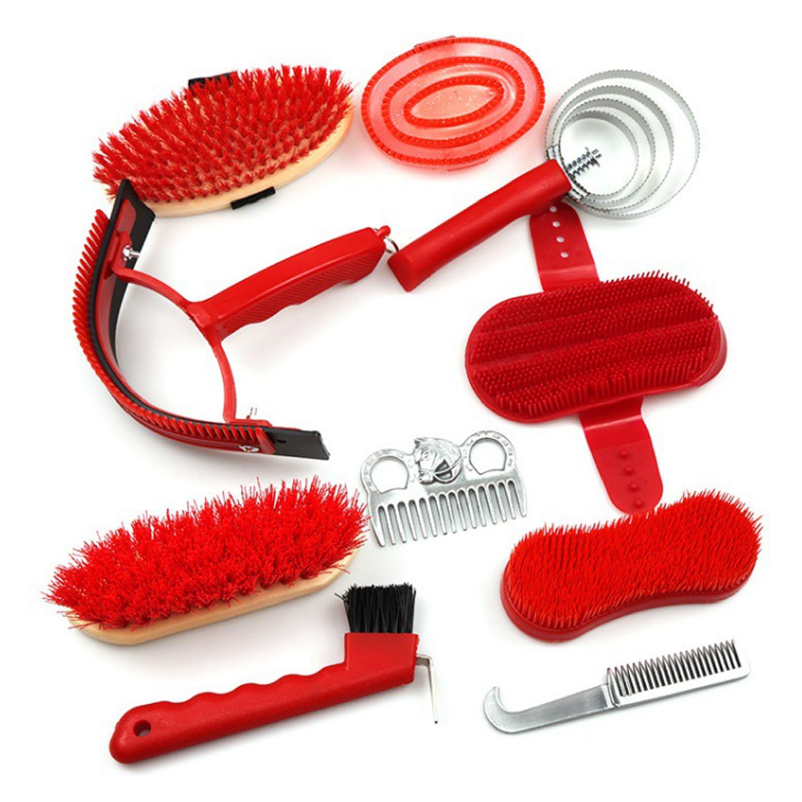 Cepillos Para Caballos, 10PCS Juego De Cuidado De Caballos Juego De Cuidado De Cepillos Kit De Cuidado De Caballos Limpieza De Caballos Cepillo Ecuestre Accesorios Con Bolsa De Almacenamiento