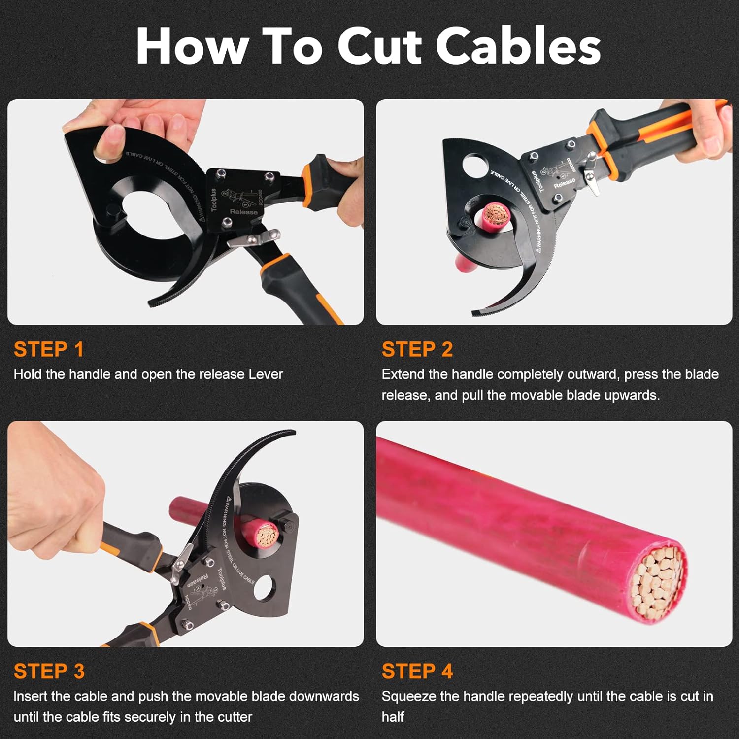 Nasop Compact Heavy Duty Ratcheting Cable Cutter for 300MCM copper 600MCM aluminum (240mm2)