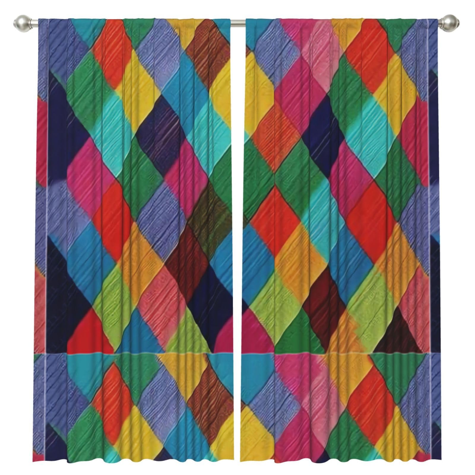 InOmak Colorful Plaid Flannel, 2 Panels Window Curtains 52 x 84 Inch Blackout Curtains for Living Room Bedroom