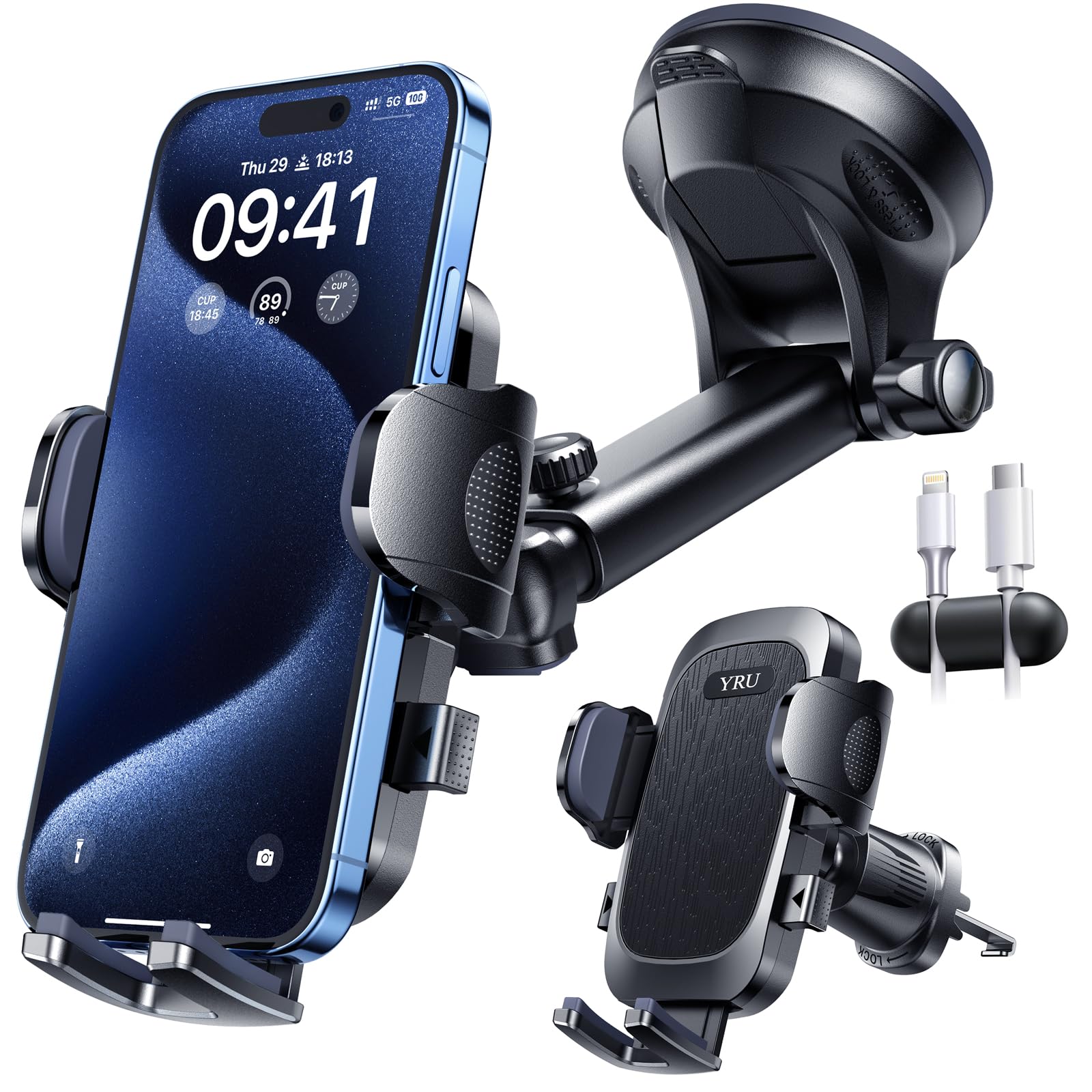 【2025 Military-Grade】Car Phone Holder【Upgraded Strongest Suction & Anti-Shock Clip】360° Rotatable Dashboard/Windshield/Vent Cradles Mount for iPhone 16 Pro Max 15 14 13 Android Trucks, All Vehicles