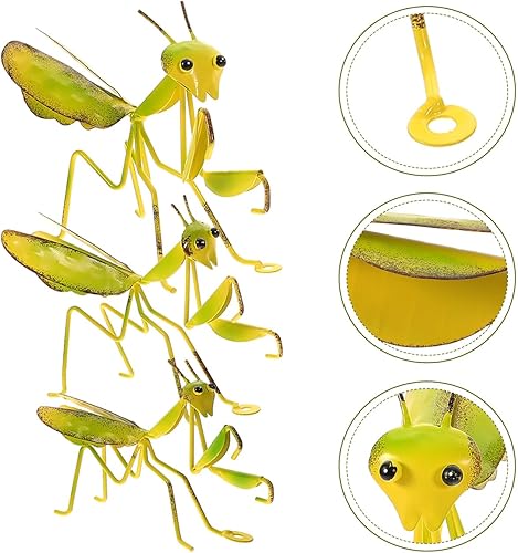 Miniatura 3 de Estatua de pared de mantis rezante de metal 3 piezas de mantis de metal para jardín, patio, decoración de arte, figura de animal de insecto, césped,