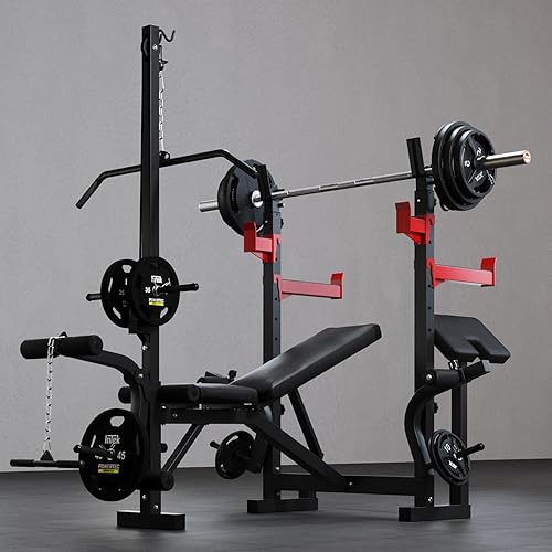 10 in 1 Olympic Weight Bench Set, 1000 LBS Heavy Duty Multi-Function Bench Press Set with with LAT Pulldown System And Decline Press, Full-Body Strength Training Equipment For Home Gym
