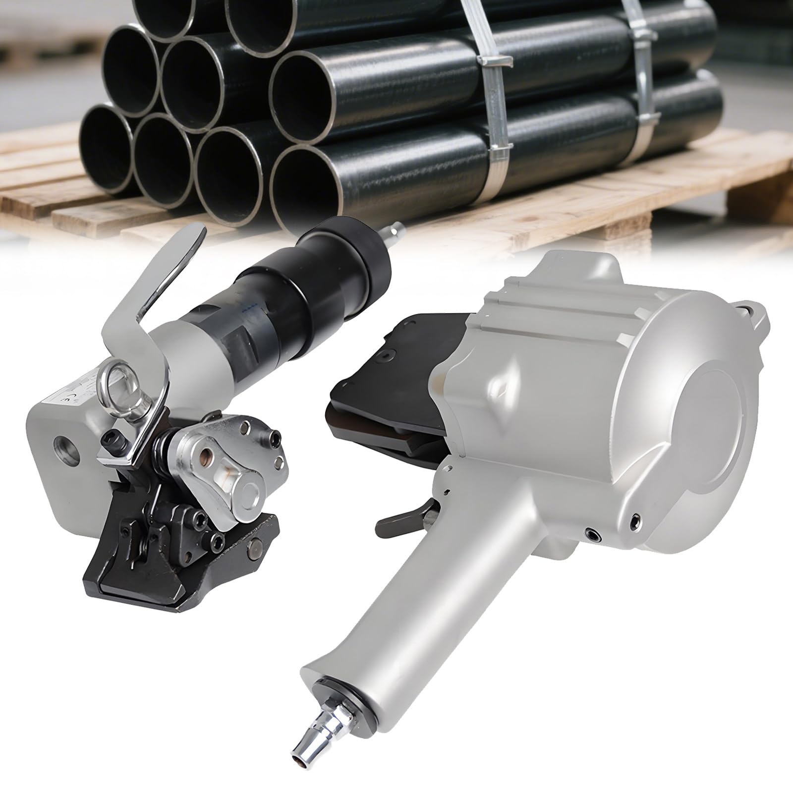 TIANQIHAO Pneumatic Steel Strapping Machine Heavy Duty Air Combined Split Banding Tool Tensioner And Cutter Sealer For 19,25,32Mm Width Metal Belt,Portable Packaging,32mm