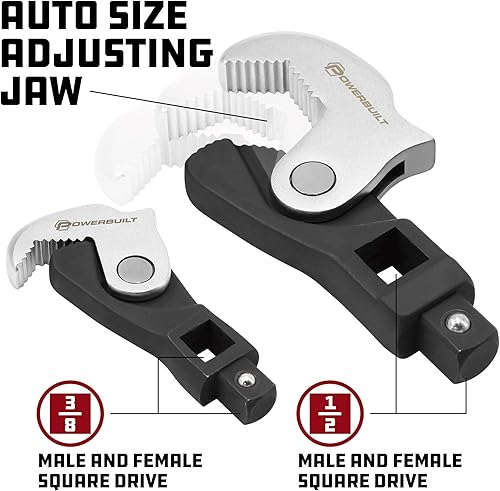 Miniatura 3 de Powerbuilt Juego de llaves para patas de gallo con resorte de 2 piezas, ajustable, tamaño automático, universal, autoajustable, agarre eléctrico,