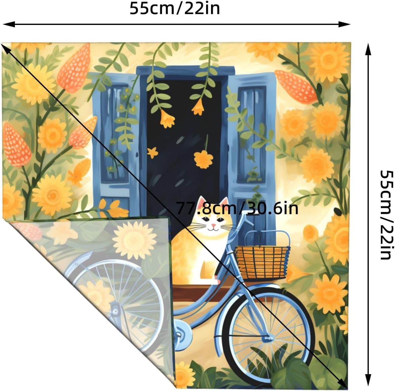 Bicycle Bandanas Flower Cat Bandana for Men Women Cooling Face Cover Scarf Square Multi Use 55*55cm Sun Protection Festival Party Gift image 4