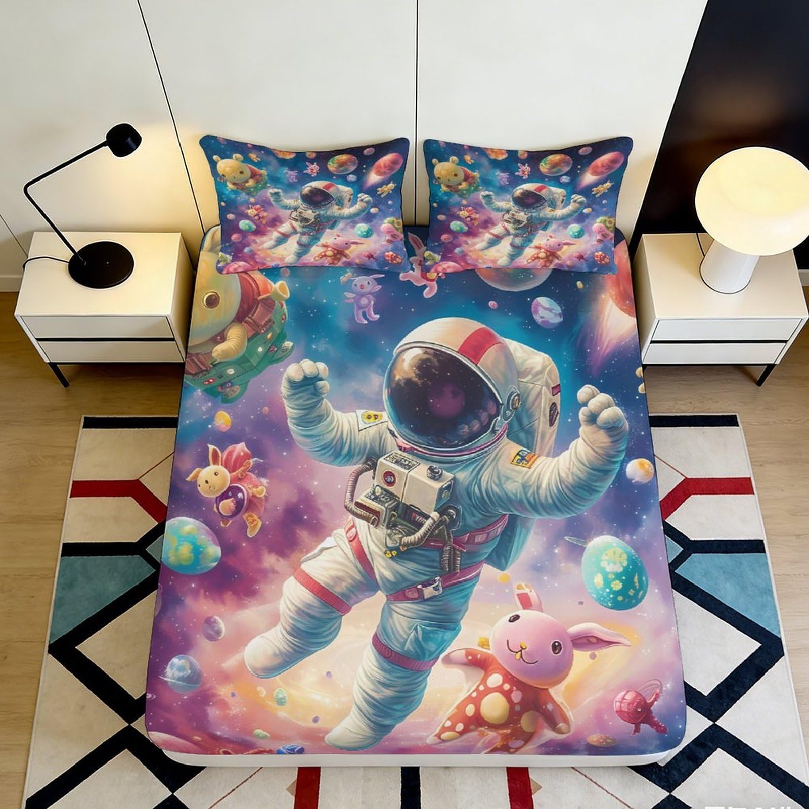 Pnayamiorkfel Style-4 3D Printed Astronaut Space Adventure Fitted Sheet Microfiber Soft Breathable Cartoon Universe Bed Cover For Bedroom Dorm Decor 90X200x25cm
