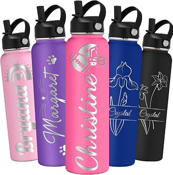 Personalized Water Bottles Bulk Custom Stainless Steel Insulated Bottle with Straw Engraved Logo Name for School Women Men Adults Cycling Gym Sports-40oz