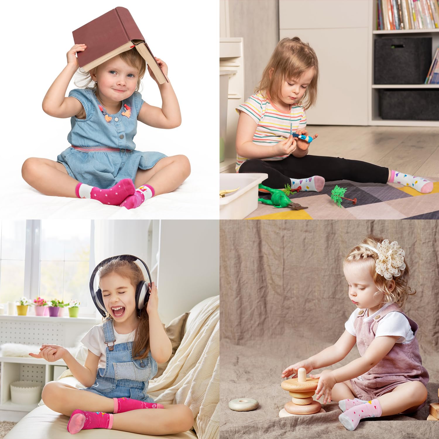 SkiBeaut Calcetines para bebés y niñas, 12 pares de calcetines antideslizantes con agarres para niñas pequeñas de 0 a 7 años