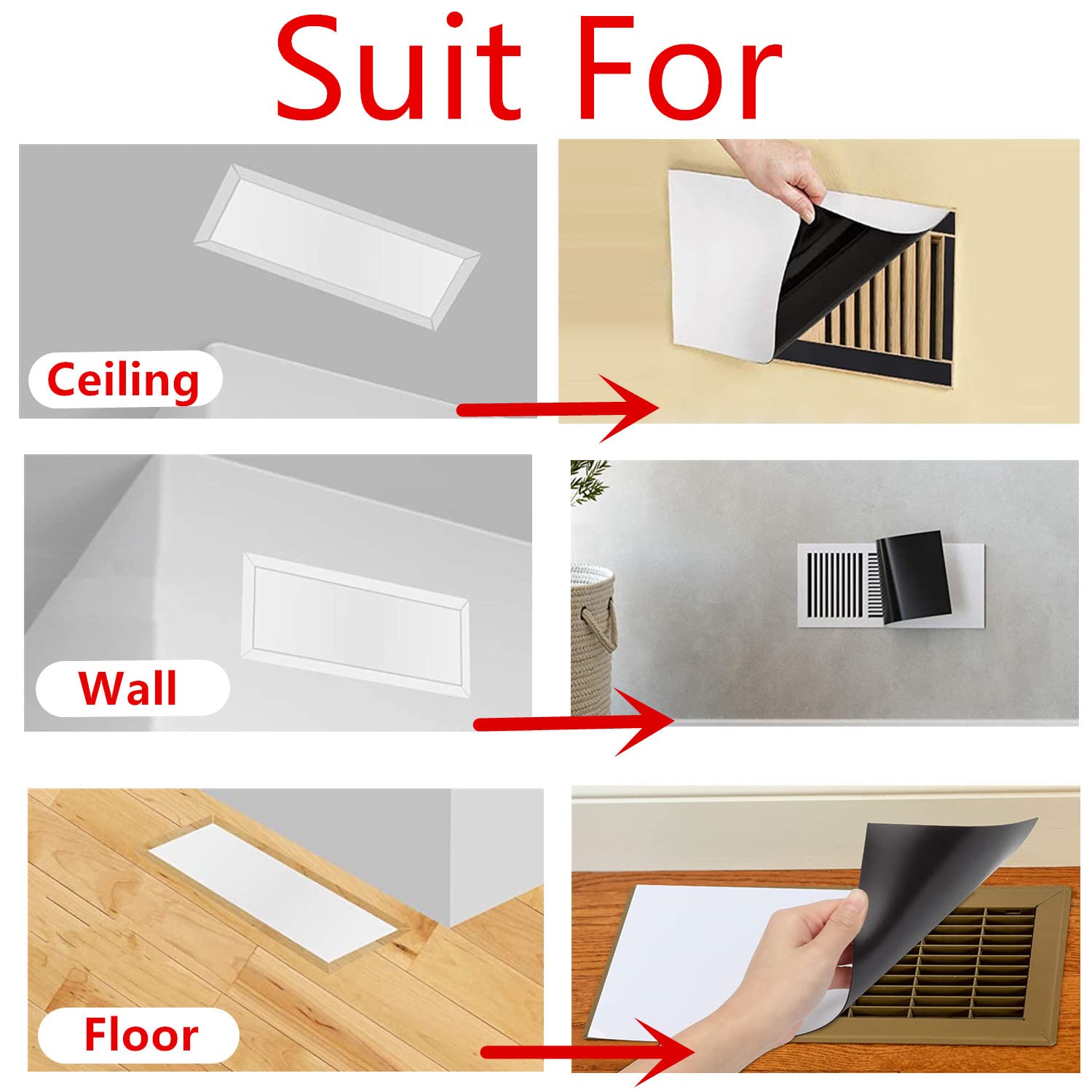 Paquete de 4 cubiertas magnéticas de ventilación de 8 x 15.5 pulgadas, cubierta magnética de ventilación para el hogar, suelo, pared, rejillas de ventilación de techo, registros de aire, RV