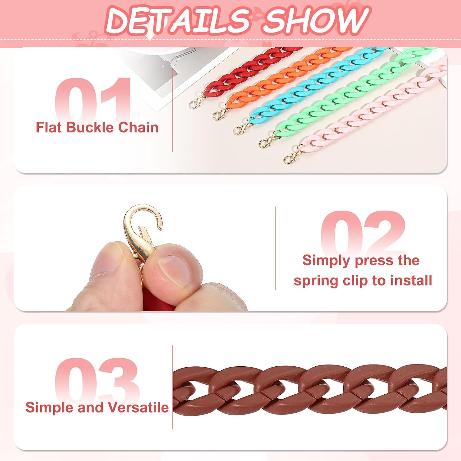 uxcell Acrylic Purse Strap 35.4 Inch Matte Bag Chain w/Buckle image 3