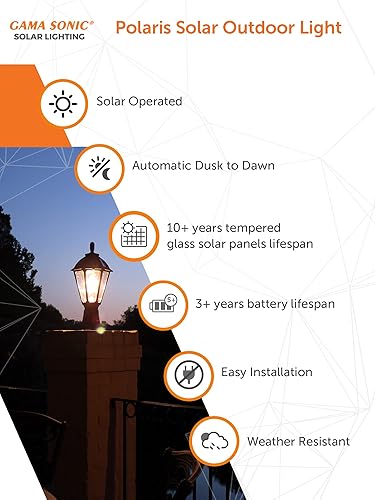 Miniatura 4 de Gama Sonic Polaris - Luz solar negra para postes de exteriores, 1 luz con 3 opciones de montaje adaptador de 3 pulgadas para poste de lámpara,