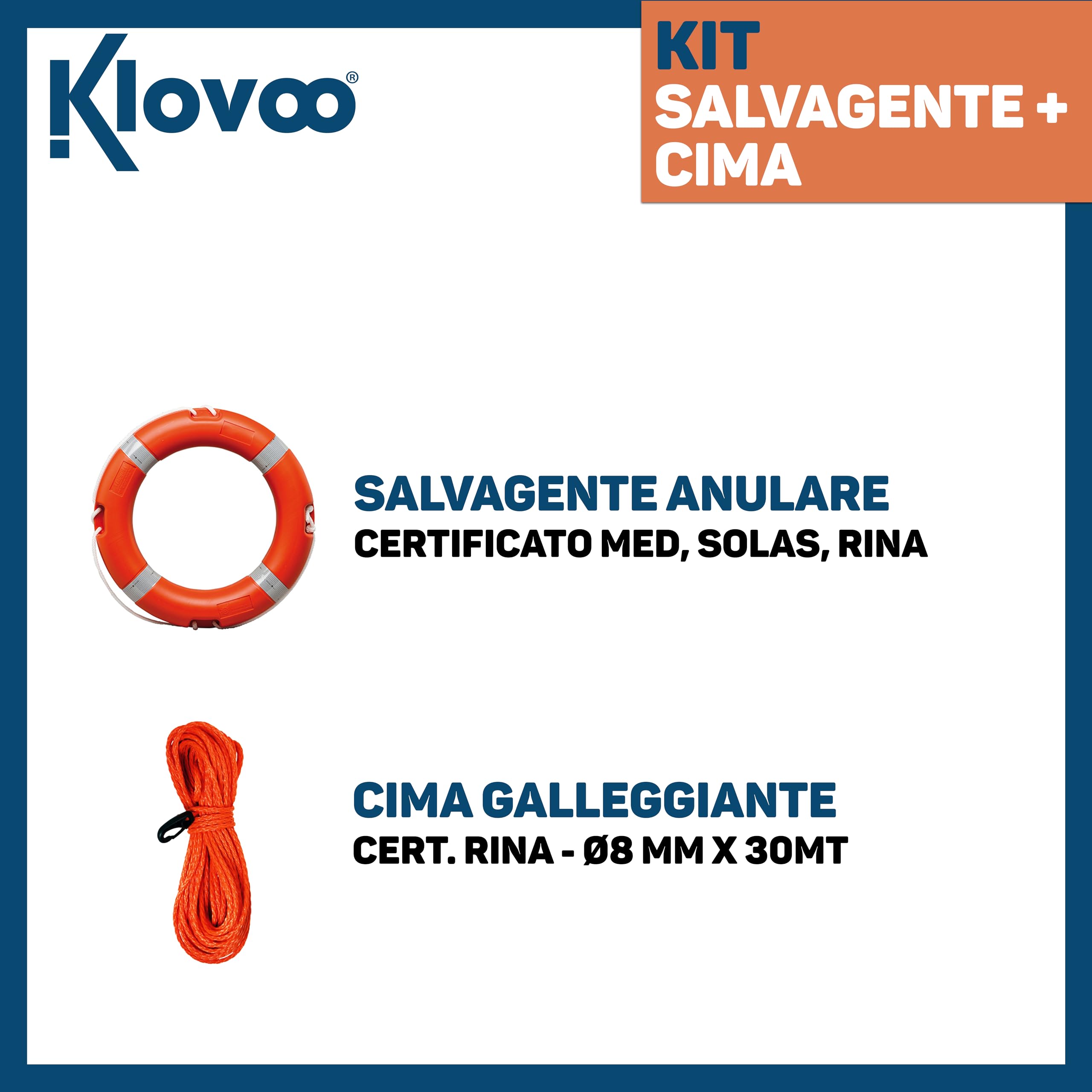 Anello Di Sicurezza Arancione Per Barche - Galleggiante Con Corda E Staffa Inox