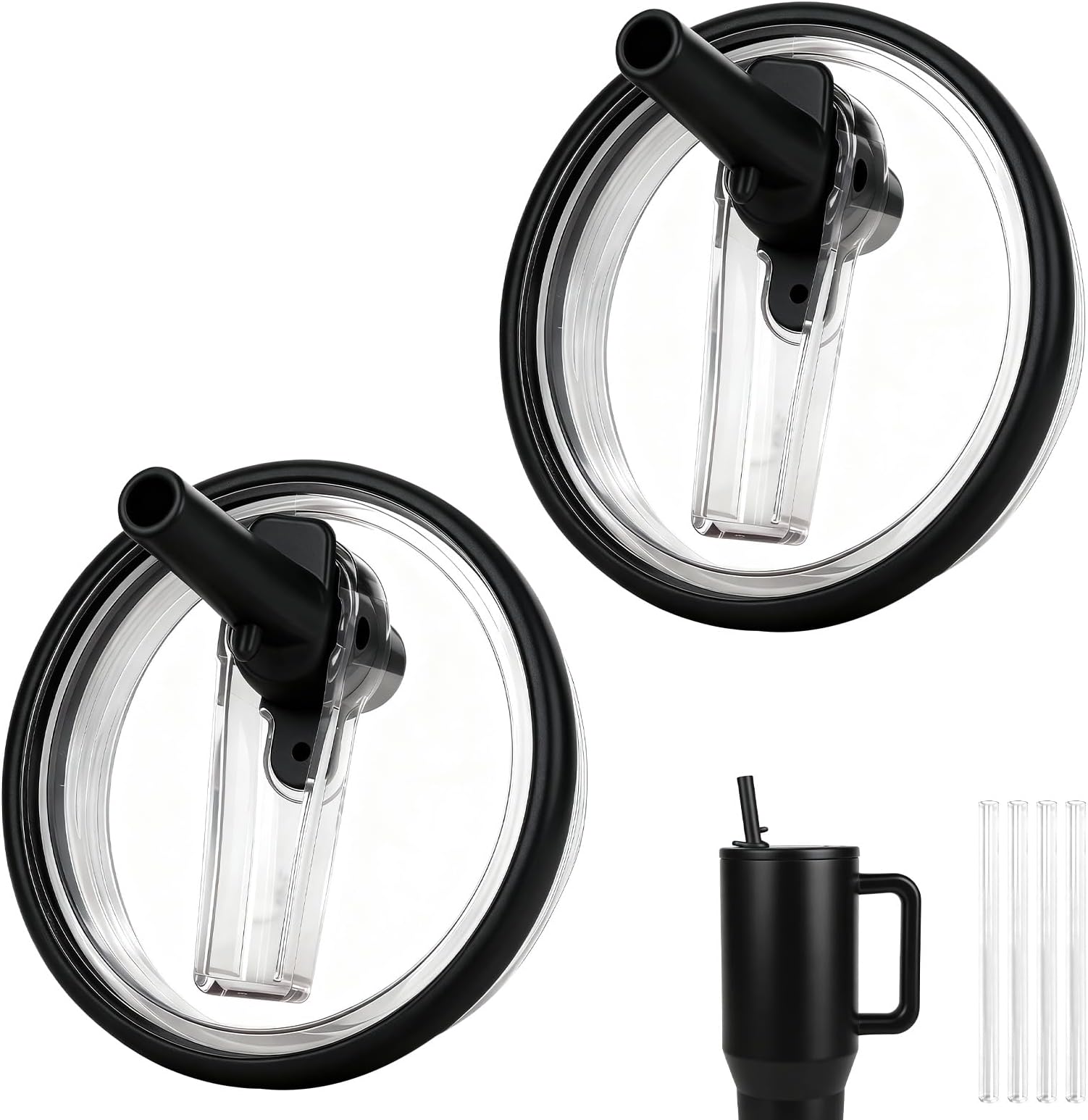 40oz Flip Straw Lid for HydroJug Traveler, Leak Proof Top Cap Replacement for HydroJug Tumbler, BPA-Free Dishwasher Safe Leak Resistant Cap with 4 Straws, Lids Accessories for Hydro Jug, Black*2