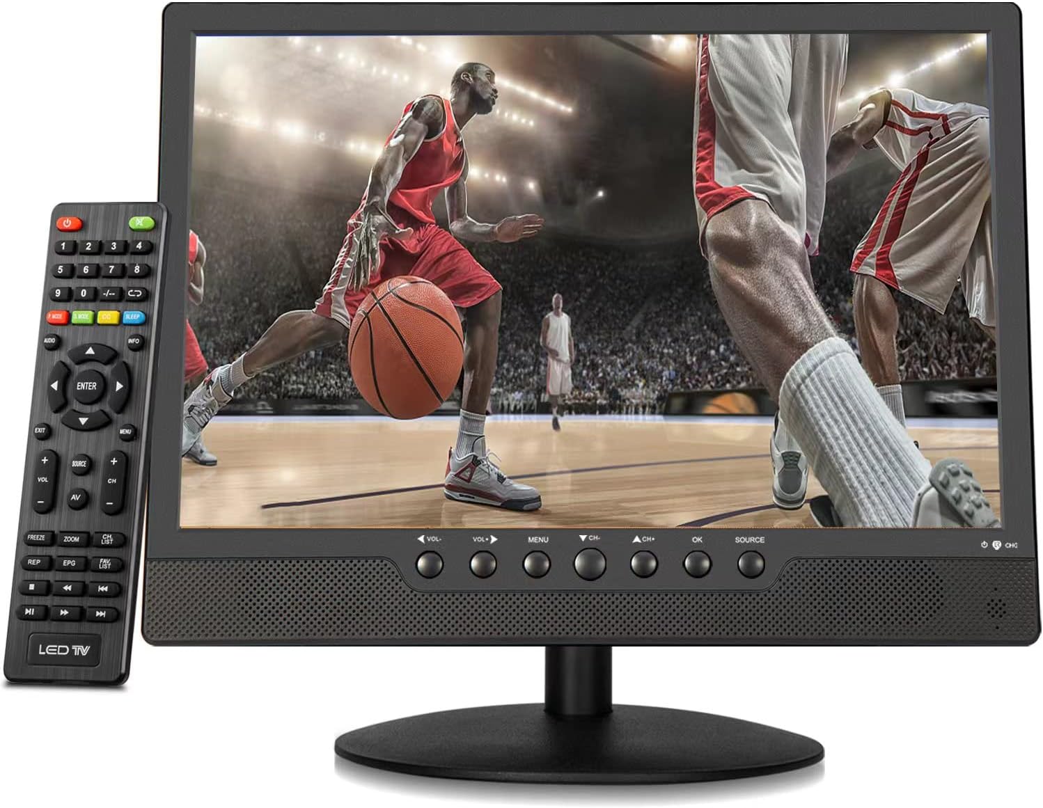 KCR TV portátil de 14,1 pulgadas, DVB-T2 con batería recargable, Freeview, con toma USB, toma de auriculares, mando a distancia, entrada AV, entrada HDMI, adaptador de pared