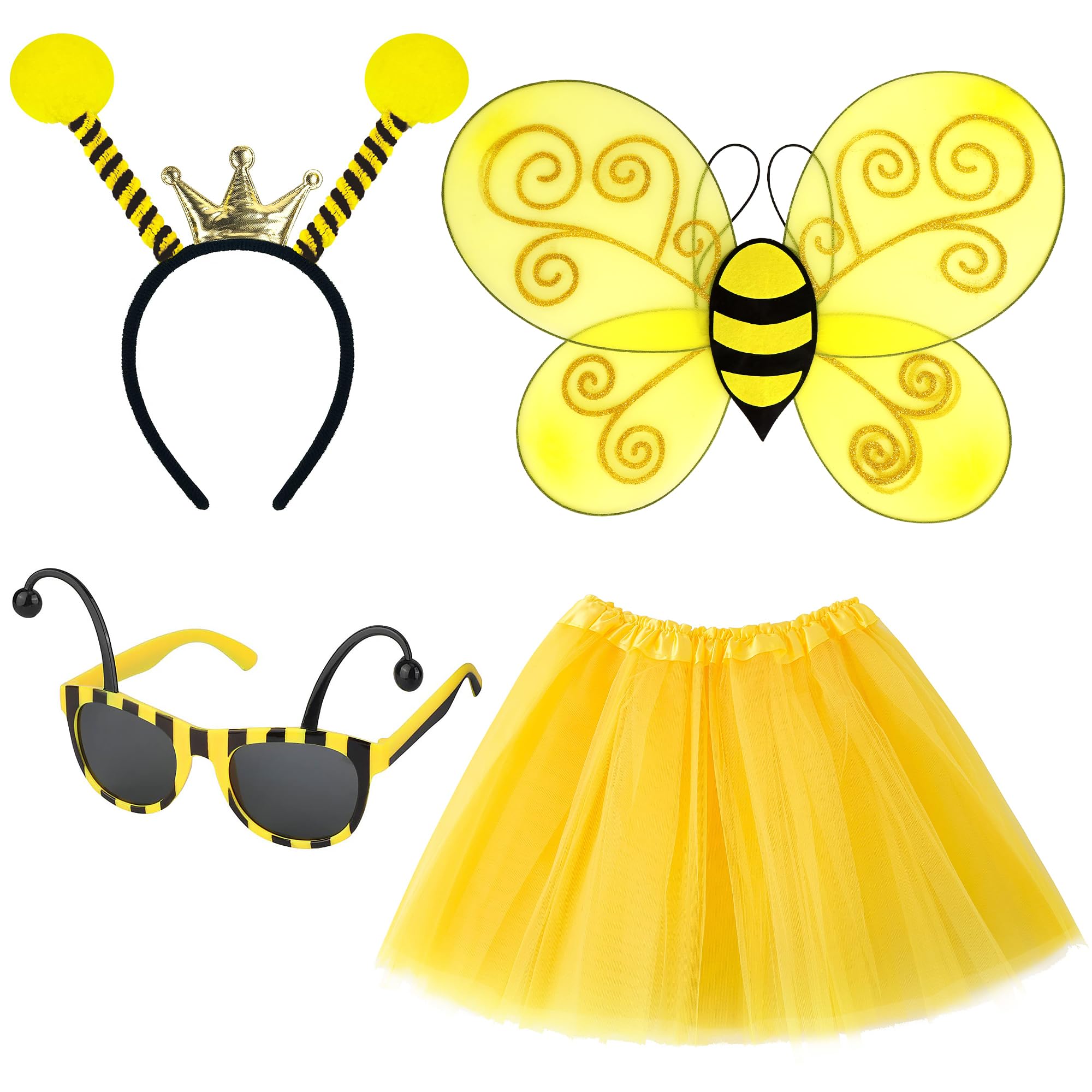 Disfraz Abeja Mujer, Disfraz Abeja Disfrazs de Abejas Adulto con Alas Abejas Tutu Amarillo Gafas Diadema para Carnaval Halloween Fiesta de Disfraces
