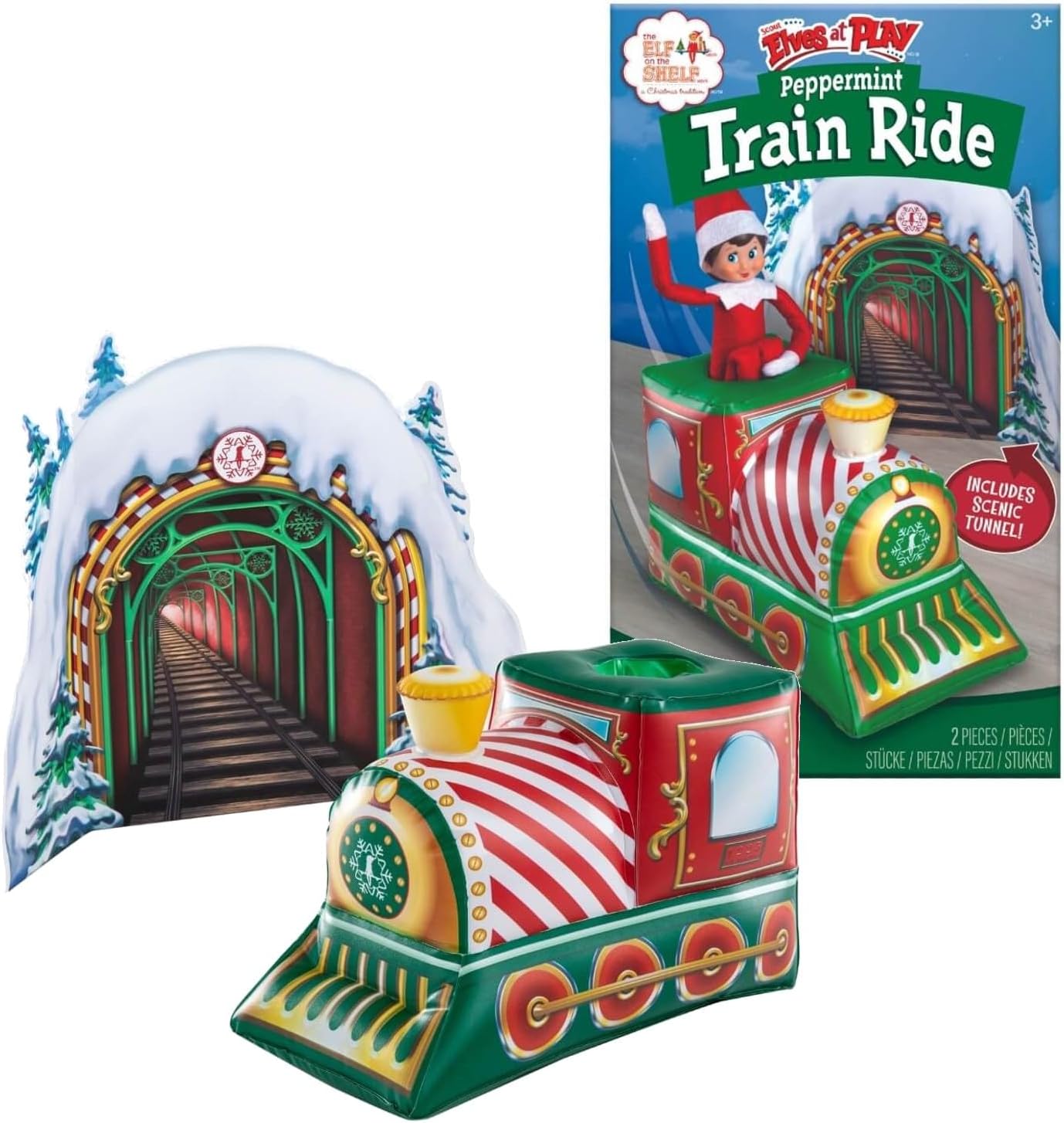 Peppermint Train Ride - Exclusive Inflatable Train Accessory for Your Scout Elf - Colorful Holiday Adventures - Scout Elf Not Included
