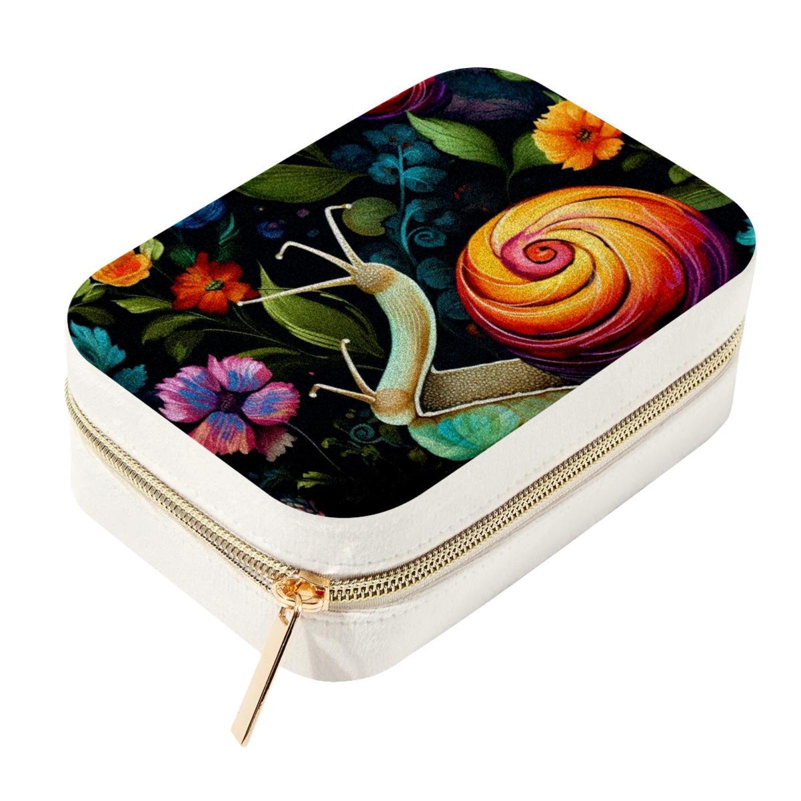 Boîte à bijoux de voyage en velours vert émeraude avec motif escargot original