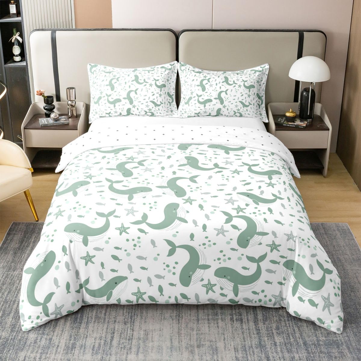 Homewish Kawaii uroczy wieloryb podwójna poszewka na kołdrę kreskówka ryba pod morzem bawełna zestaw pościeli lato ocean rozgwiazda poszewka na kołdrę zwierzęta miejsce akwarela zestawy łóżek