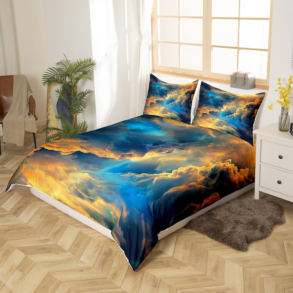Beautiful Heavenly Duvet Cover Super King for Kids Teens Adults,Oil Painting Sunlight Bedding Set,Sun Clouds Bed Set,Sky and Clouds Quilt Cover with 2 Pillowcases Bedroom Decor - Image 3