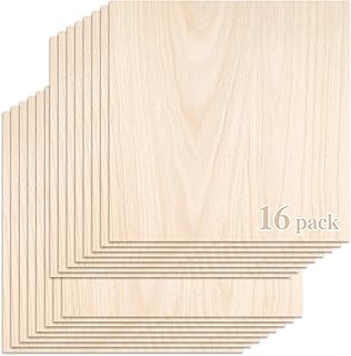 Balsa Wood Sheet, 16 Pack Plywood Board, Basswood Sheets 12X12X1/12 Inch, Unfinished Wood Boards Blanks for Engraving, Burning, Crafts, Architectural Models Making