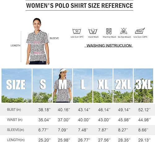 Miniatura 6 de Hispotim Women's Short Sleeve Polo Shirt Lightweight Printed Golf Shirts Quick Dry Workout Golf Polo Shirts