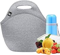 Vista 13 de LOVAC Lonchera de neopreno aislada para hombres, lonchera reutilizable, duradera e impermeable, suave y ligera (negro y gris)
