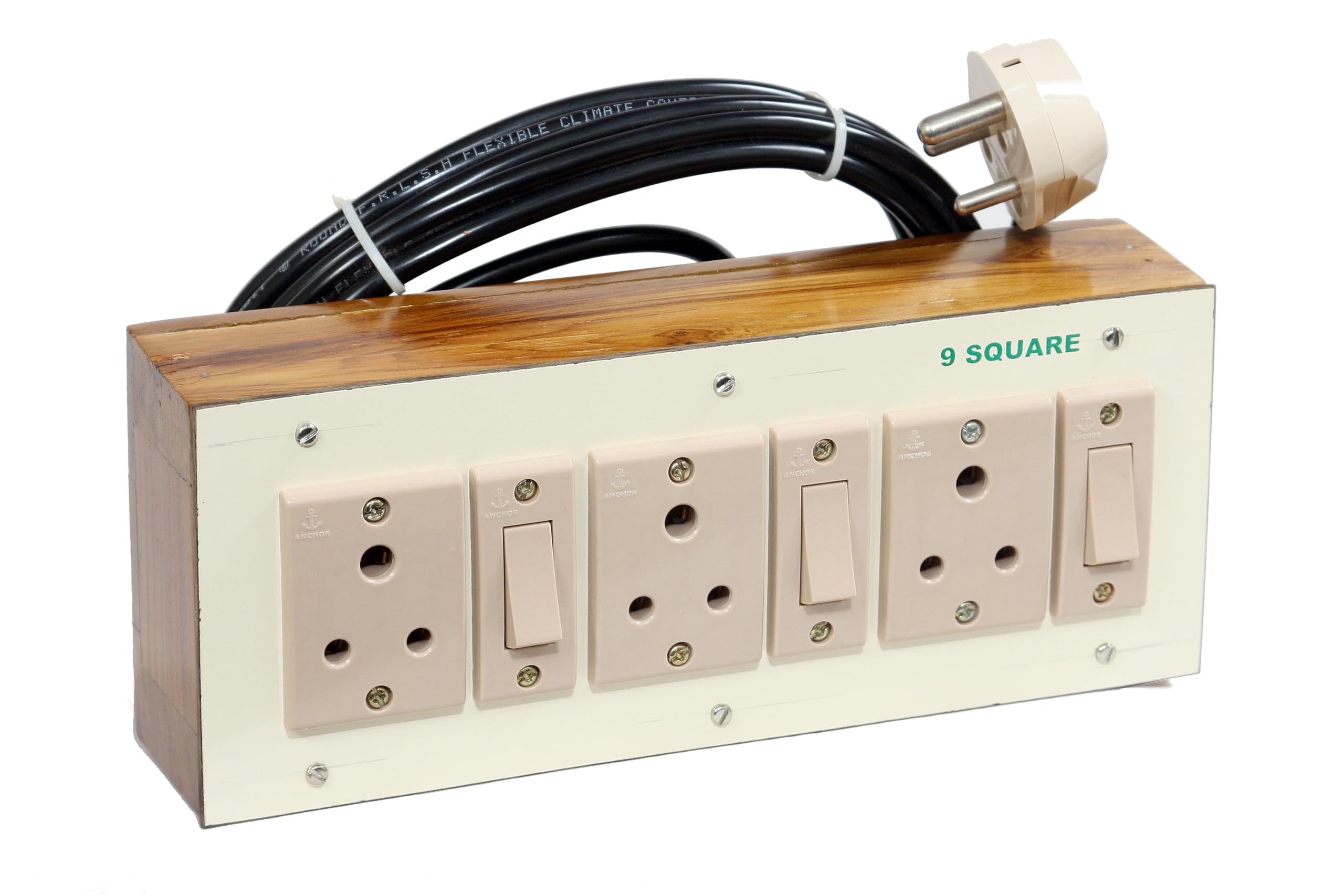 9 SQUARE Wooden Extension Board with Individual Switch of 3 Sockets and 3 Meter Long 3 Core Copper Cable-image-44
