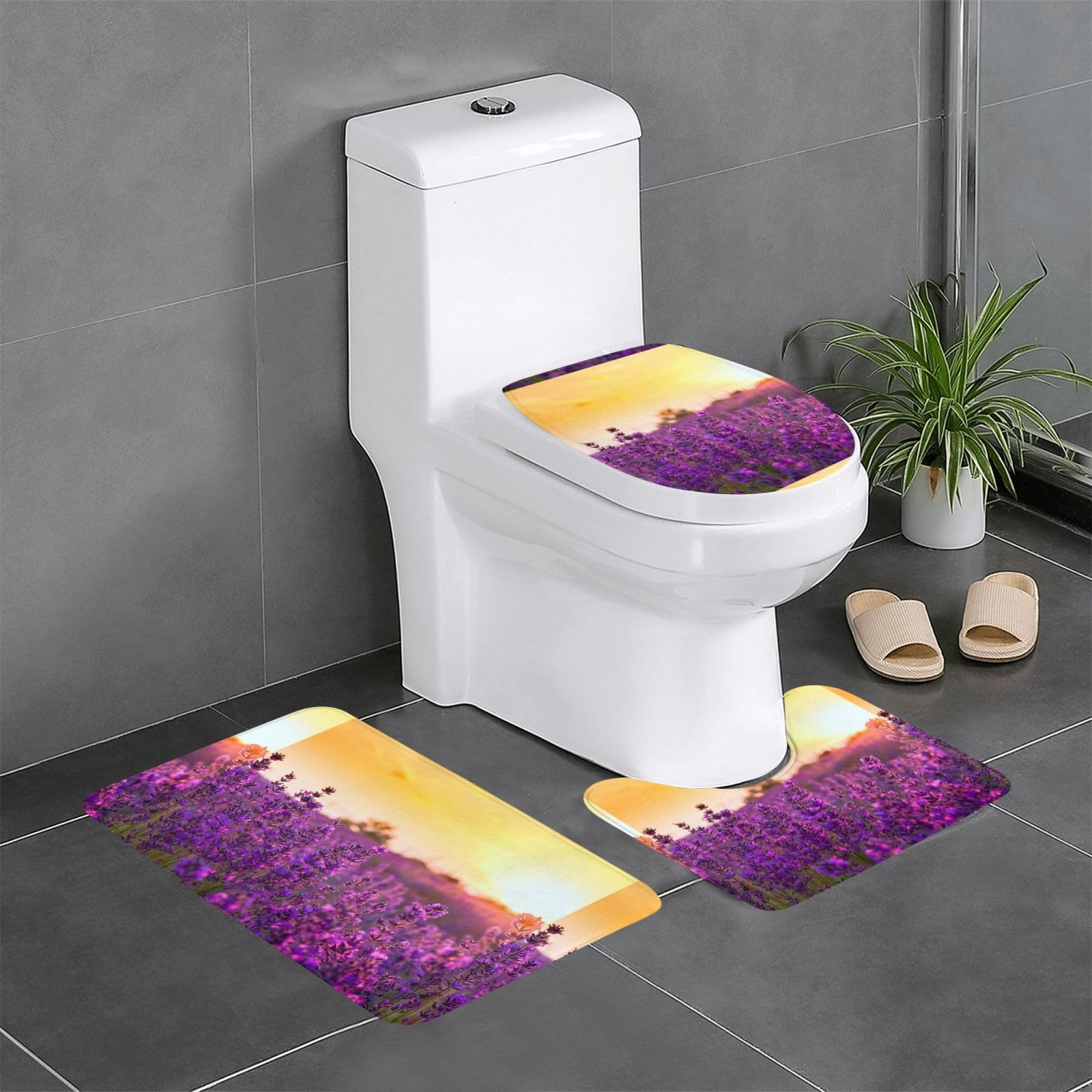 Tapis antidérapants lavande pour sol humide lot de 3 flanelle