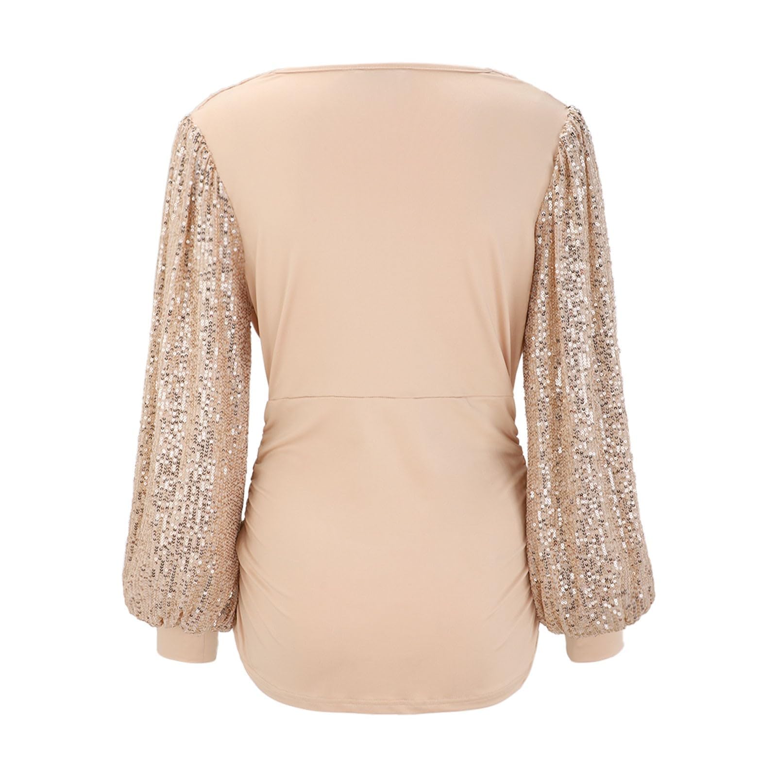 Generisch Top da donna con paillettes con scollo a V profondo e maniche lunghe, sexy, per cocktail party, elegante, per occasioni festive