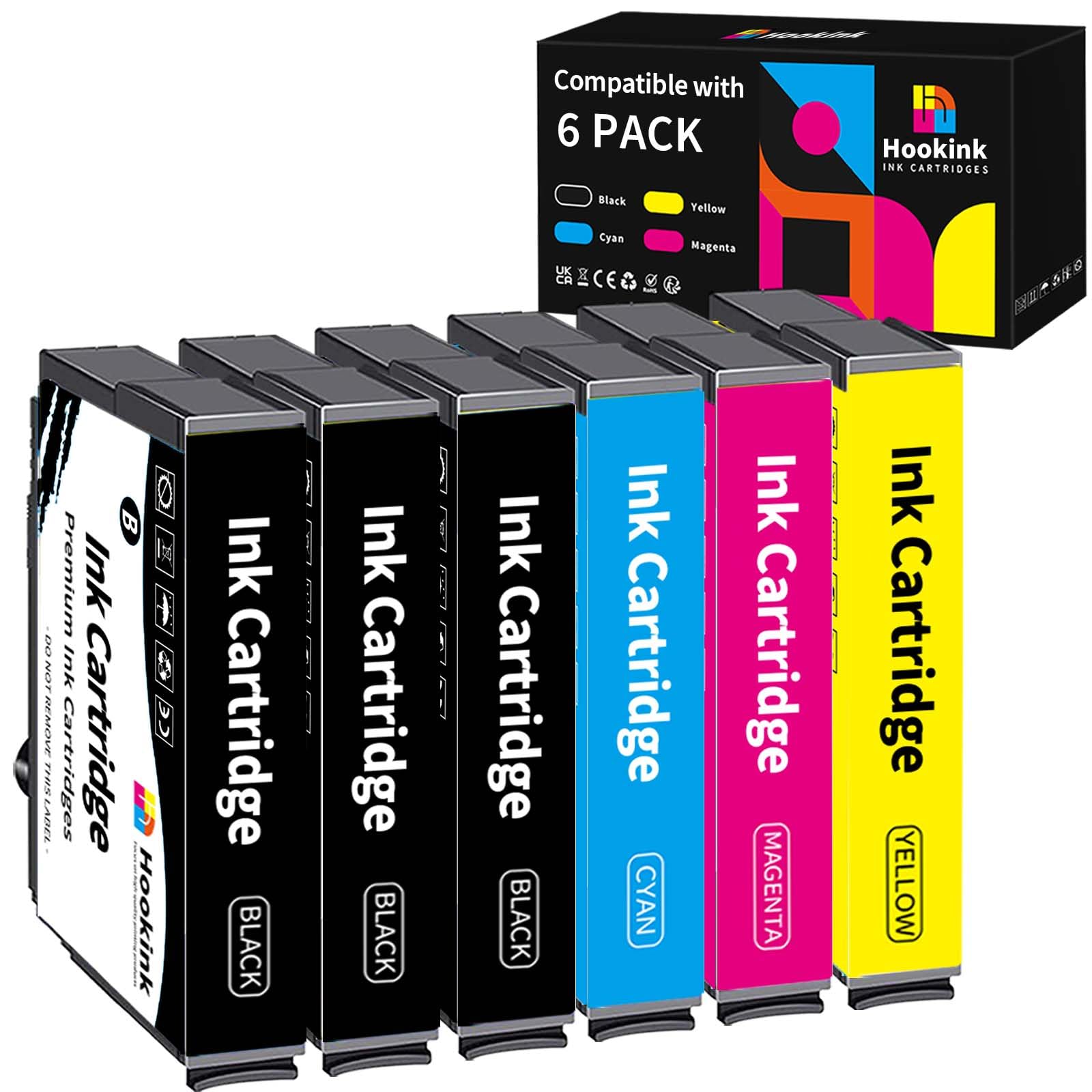 Hookink 405XL Multipack 6er-Set Kompatibel für Epson 405 XL Druckerpatronen für Workforce Pro WF-3820 WF-3825 WF-4820 WF-4825 WF-4830 WF-7830 WF-7835 WF-7840 (3 Schwarz 1 Cyan1 Magenta 1 Gelb)