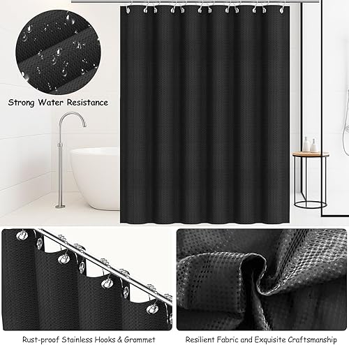 Miniatura 5 de Juego de accesorios de baño  Juego de 22 piezas de baño negro con cortina de ducha, basura, juego de portaescobillas de inodoro y dispensador de