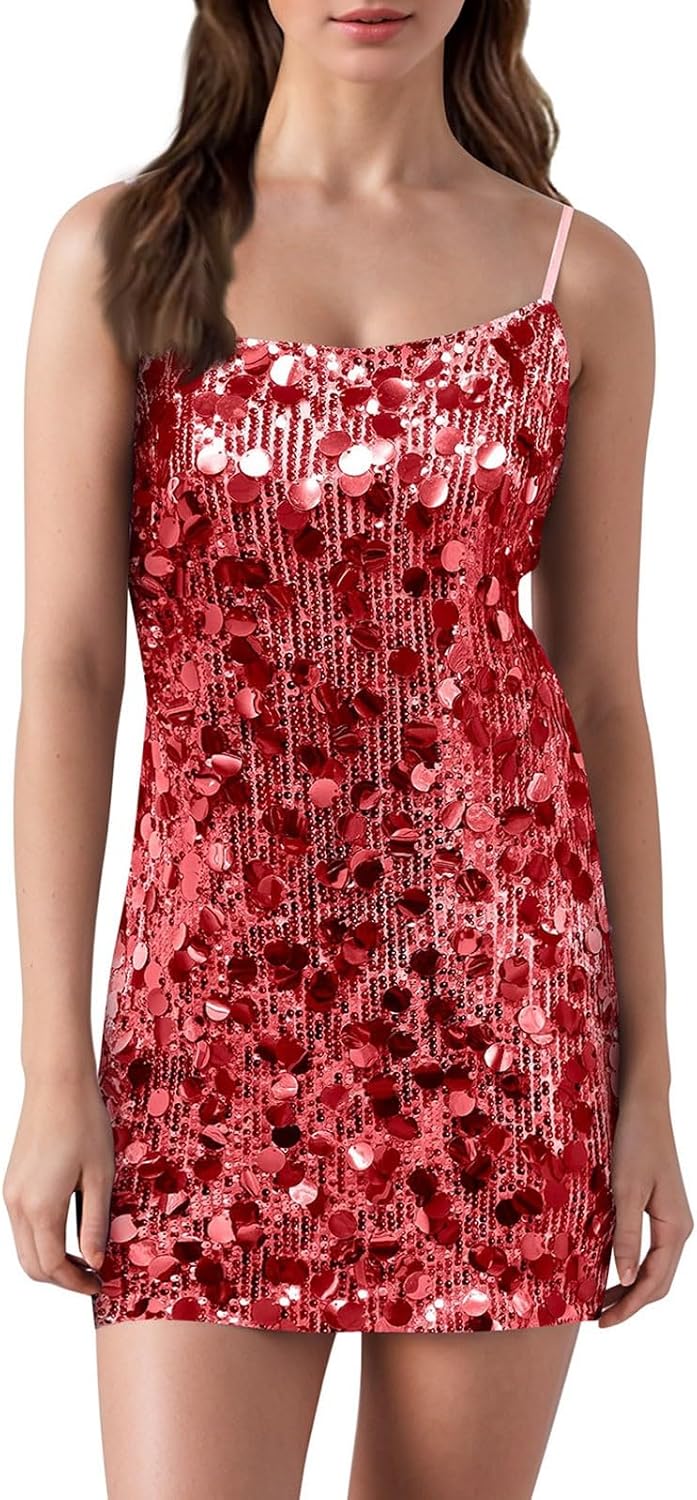 Elegant Sequin Mini Dress for Women Strap Backless Bodycon Dress for Club Evening Party Cocktail Dance Events