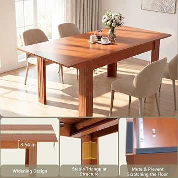 Sannwsg Extendable Table 54-85, Extendable Dining Table for 4-8, Rectangular Kitchen Dining Table Space Saving, Farmhouse Dining Tables with 95 Runner
