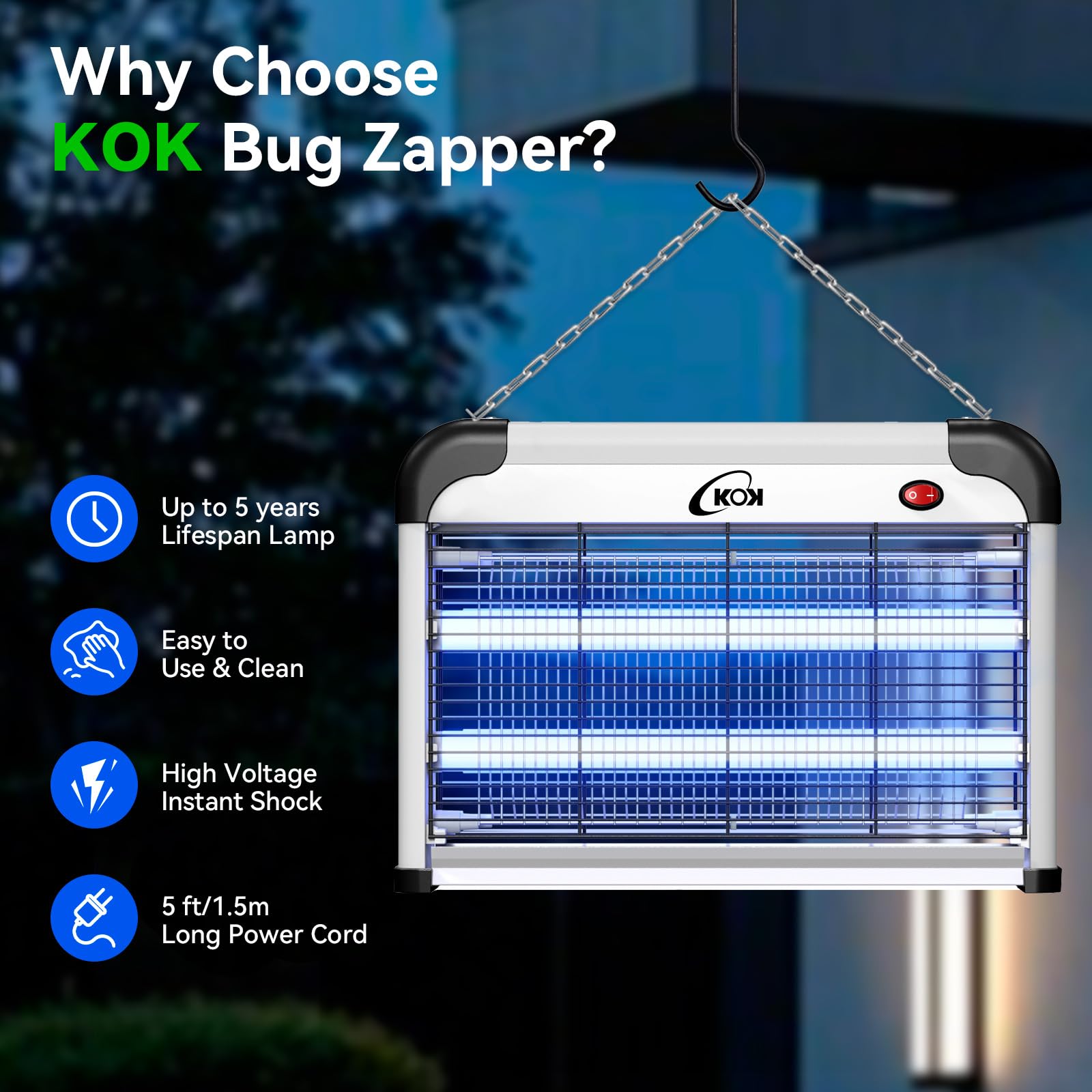 KOK 20W UV Lampara Antimosquitos, Mata Mosquitos Eléctrico, Sin Químicos, Incluye 2 Bombillas de Repuesto, Apto para Dormitorio Salón Cocina Uso Interior