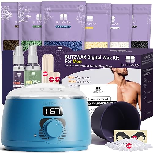 Miniatura 18 de Kit de cera BLITZWAX para depilación brasileña y bikini para mujeres, calentador de cera dura para cara, piernas y cuerpo, kit de depilación
