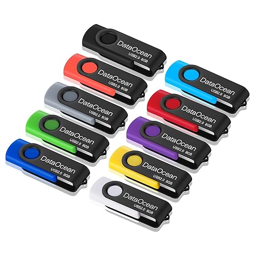 DataOcean 10 Pack 8GB USB 2.0 Flash Drive Memory Stick Thumb Drives (8GB X 10 Mixed Colors) - 8GB - 8GB X 10(10 Colors)