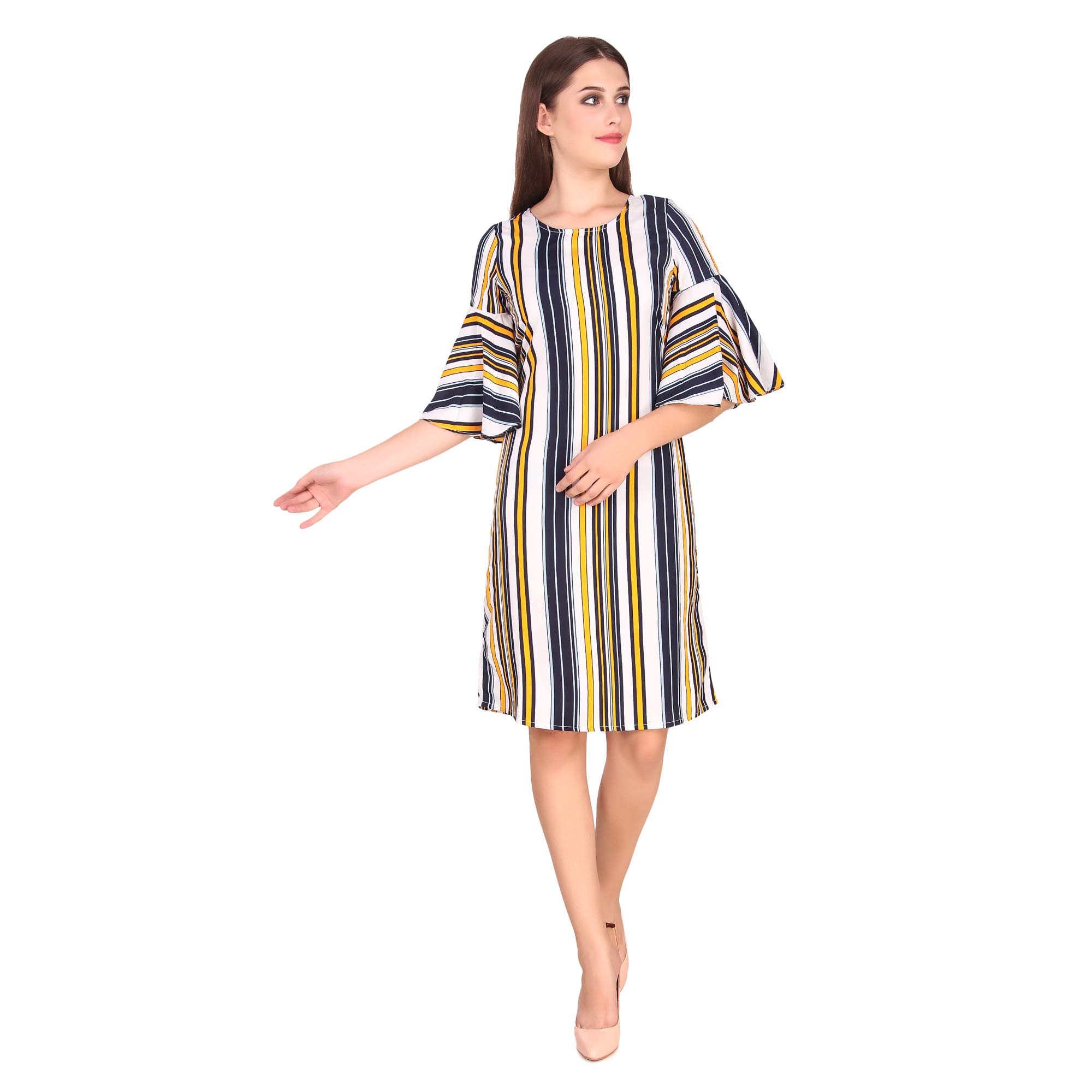MONSTYLE Multi-Colored Stripe Shift Dress