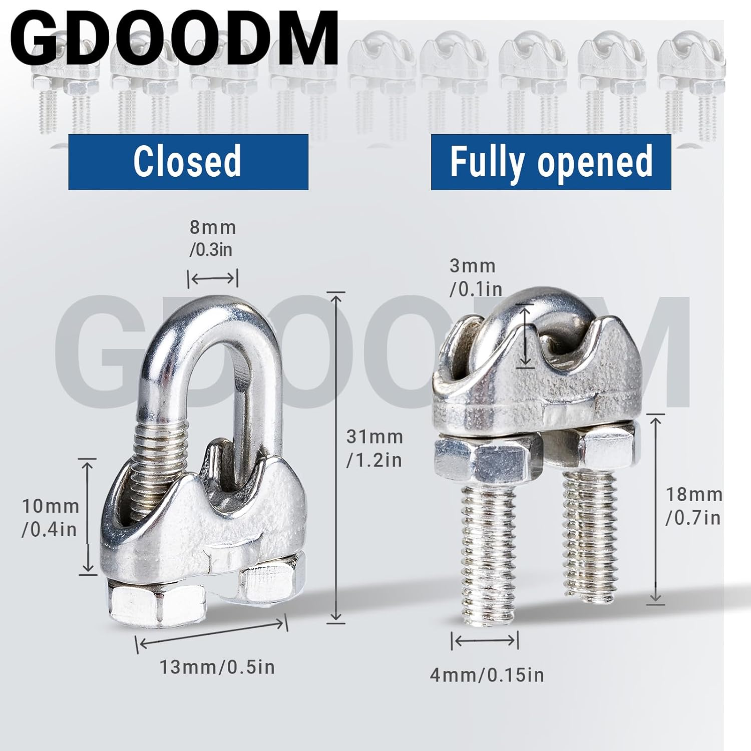 60 PCS 1/4" Cable Clamp, 304 Stainless Steel Wire Rope Clamp M6 Wire Rope Clip U Bolt Saddle Fastener