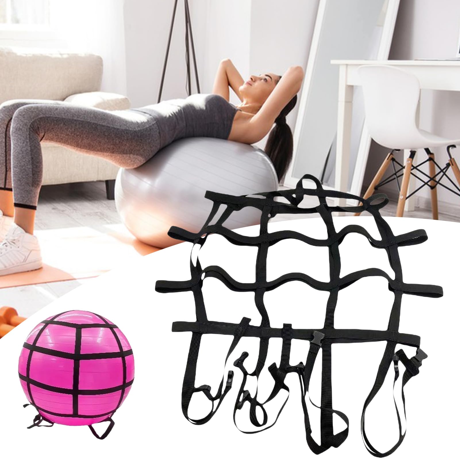 Cinghia per palla da pilates, ausiliaria per esercizi, cintura regolabile portatile per pilates 330 g, stretching, allenamento aerobico, casa, aula, viaggi e uso fitness all'aperto, materiale robusto