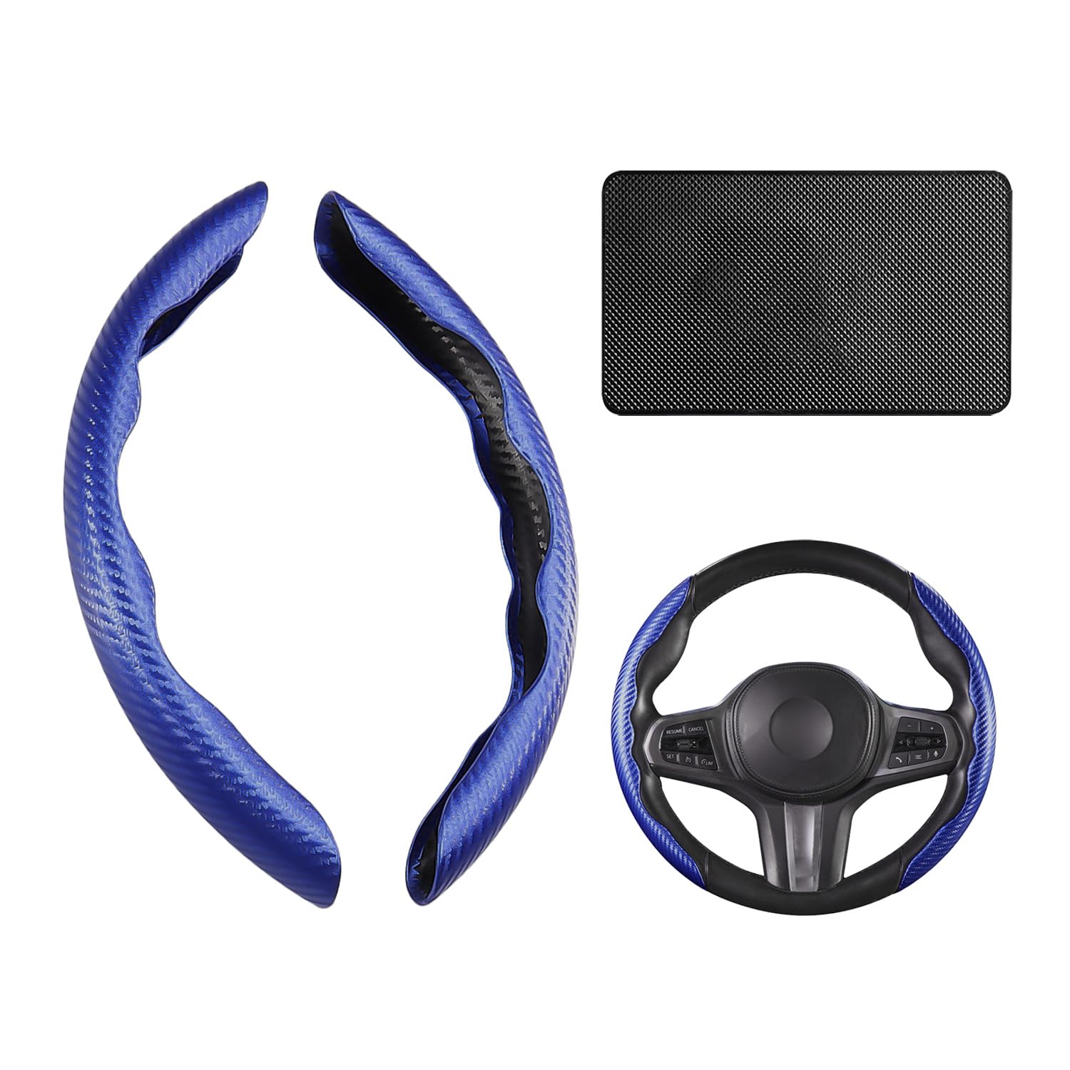 1 Paio Di Coprivolanti, 1 Pezzo Di Tappetino Antiscivolo, Coprivolante In Fibra Di Carbonio, Coprivolante, Copriauto, Volante Segmentato Antiscivolo Per Auto