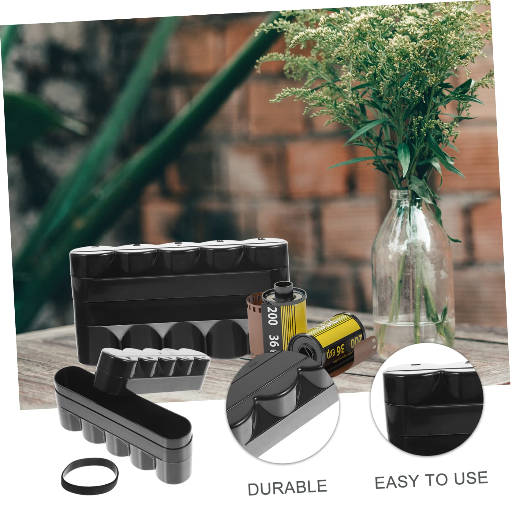 Estuche de Película de Plástico Negro para 5 Rollos, Caja de Almacenamiento Portátil y Fácil de Usar para Baterías Pequeñas y Objetos Hogar Bolsa