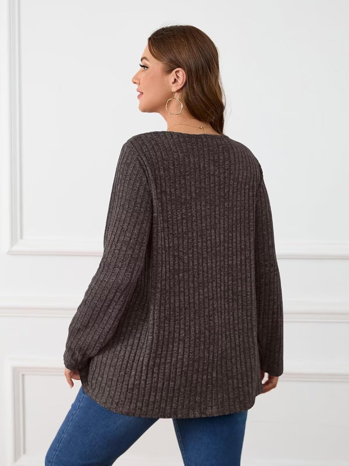 BELAROI Plus Size Tops for Women Fall Casual Tunic Shirts Lightweight V Neck Pullover Long Sleeve Blouse - Image 6