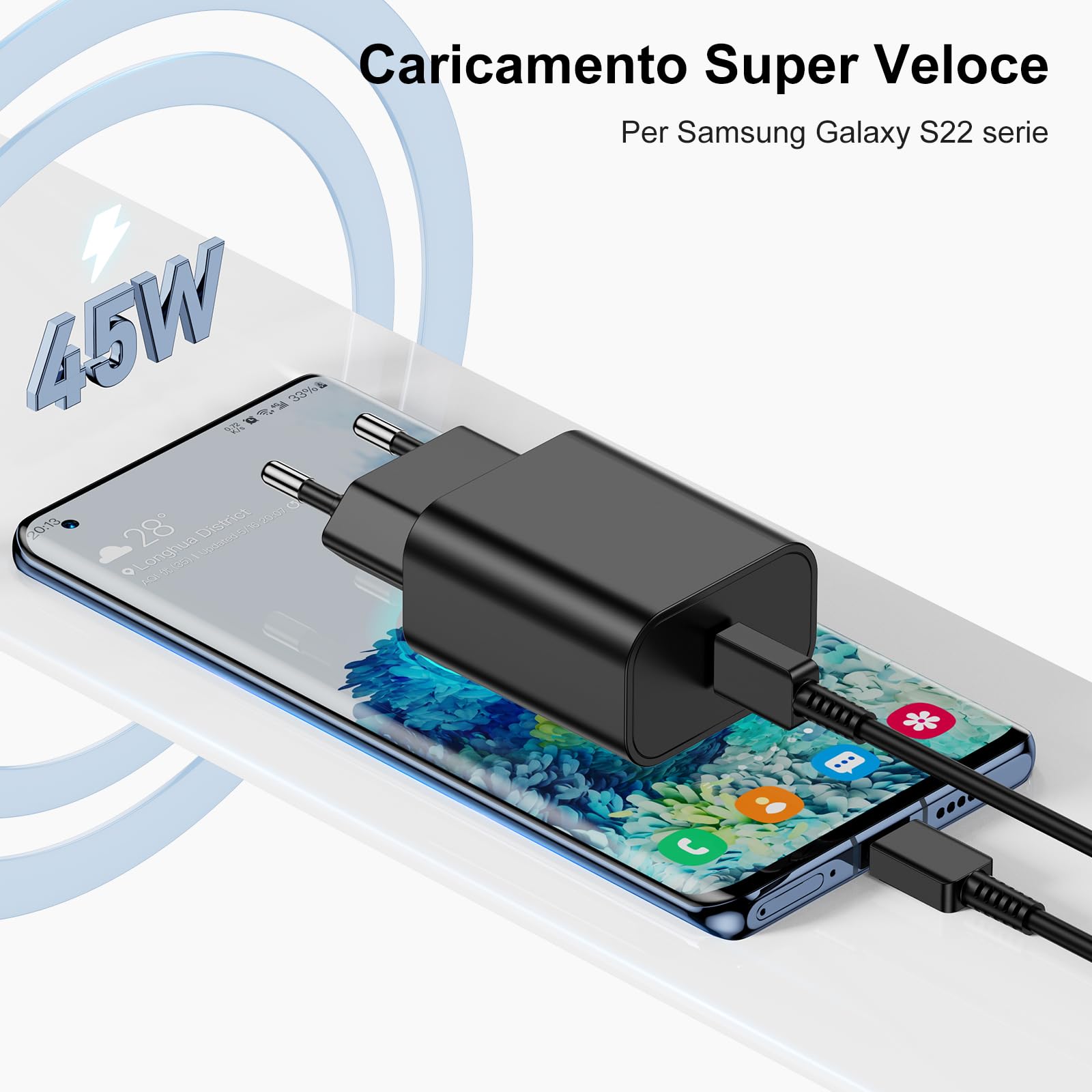 USB C Caricatore Rapido iPhone 15 con Cavo 2M,Caricabatterie Veloce Cable Type C per Apple iPhone 15 Plus 15 Pro Max Samsung S23 iPad Air MacBook Pro,USBC Carica Alimentatore Presa Adattatore