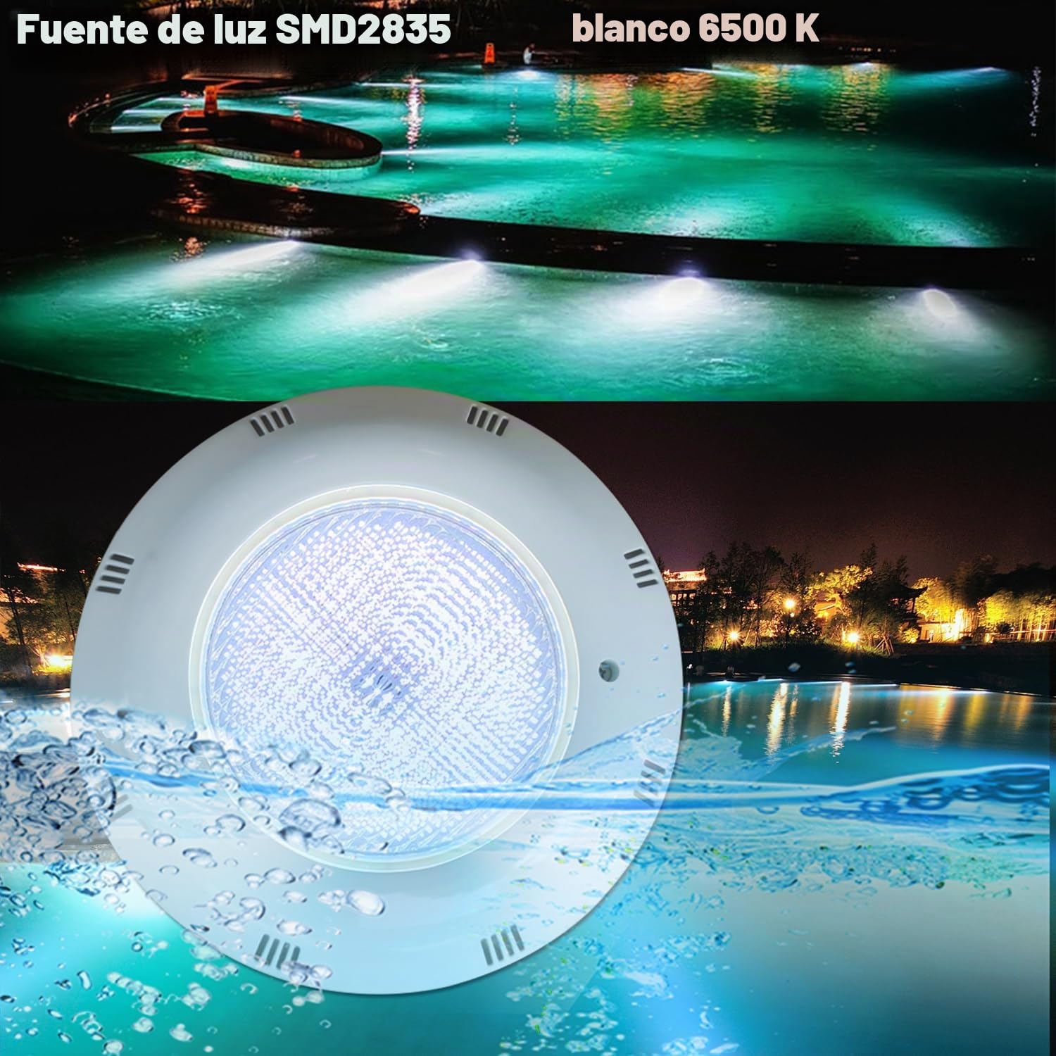 BARCELONA LED Foco LED Piscina 24W AC12V IP68 Submersível Ø295mm Luz Branca 6500K LED SMD2835 Projetor Subaquático Montagem Superfície para Piscinas, Spa, Fontes e Áreas Aquáticas